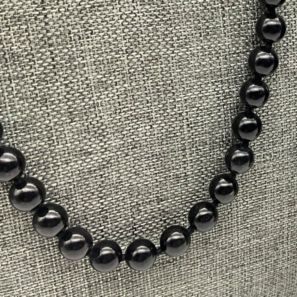 Vintage Strand of Jet Black Stone Beads Knotted in Between  24in